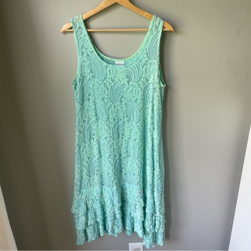 CMC color Me Cotton Blue 3‎ Tiered Tunic Dress Womens Size Small Blue Lace